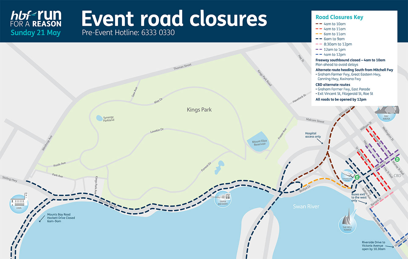 Road Closures - Kings Park Map