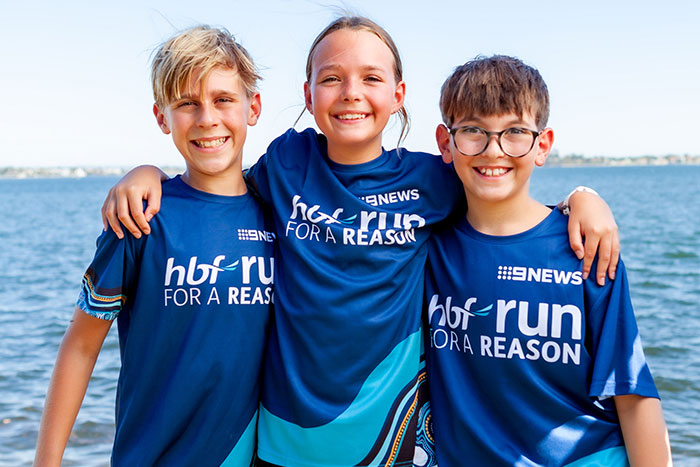 Children wearing 2024 HBF Run for a Reason t-shirt