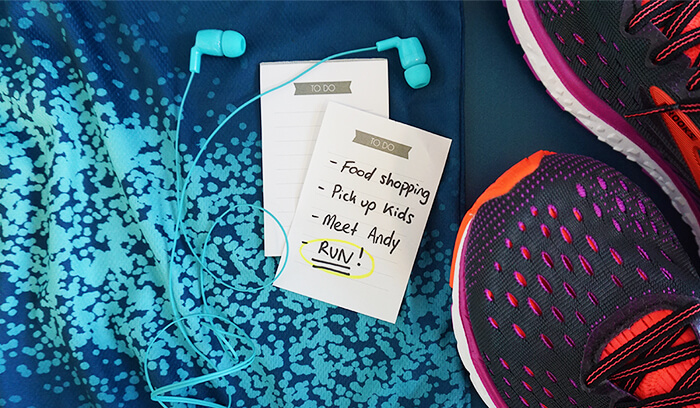 A to do list with "Run" at the bottom, next to some running shoes